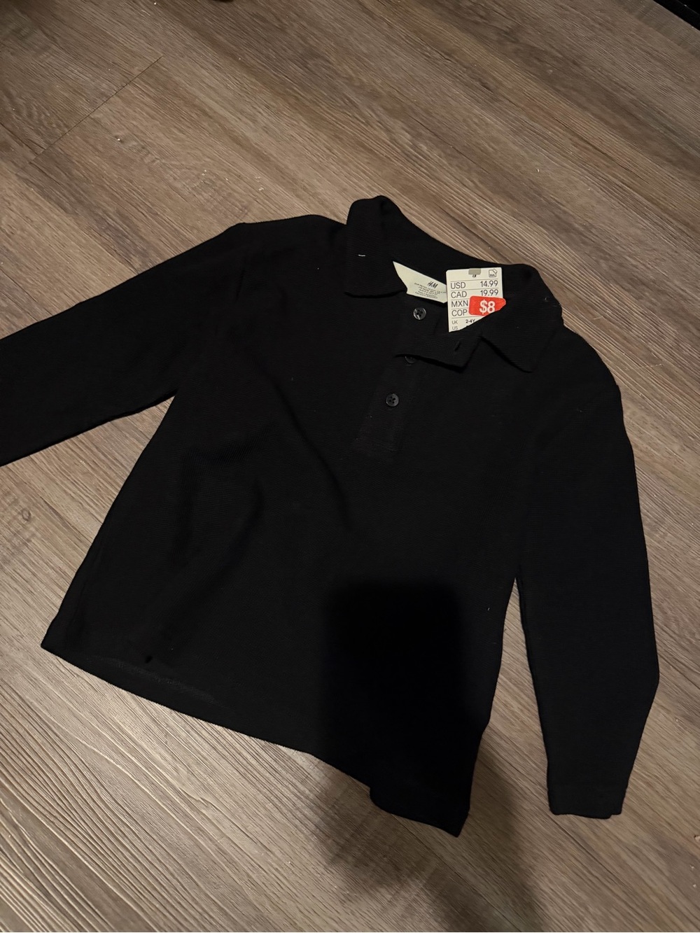H&M Black Ribbed Polo Long Sleeve- size 5/6- nwt